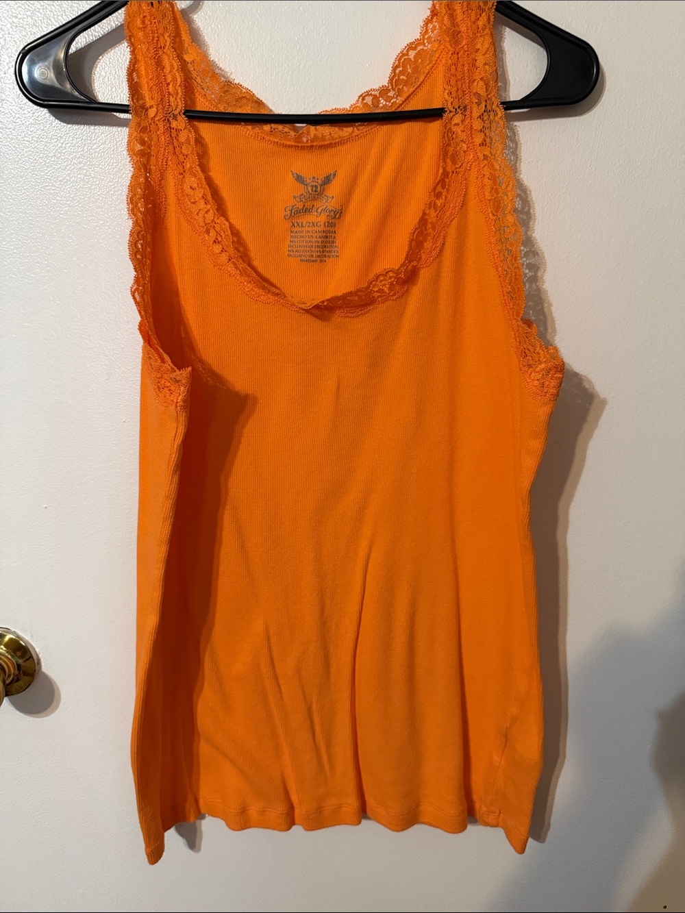 Faded Glory Bright Orange Lace-Trim Tank Top